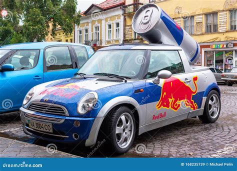 red bull mini cooper publicity car editorial stock image image  crazy energy