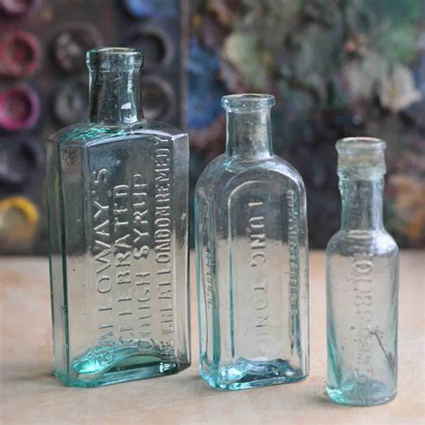 Victorian Aqua Glass Bottle Collection Set Of 3 Home