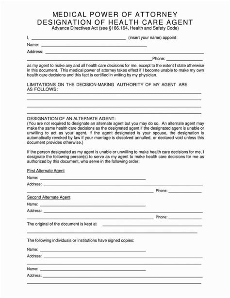 fillable medical power  attorney form  templates