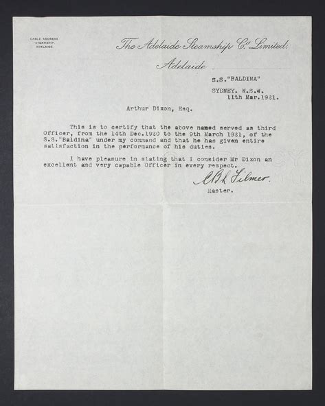 letter reference letter  adelaide steamship company limited  march