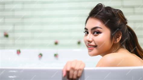Premium Ai Image Bath Time Elegance Stunning Asian Girl S Skincare
