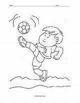 Kicking Ball Boy Soccer Coloring Worksheet Kindergarten 1st Grade sketch template
