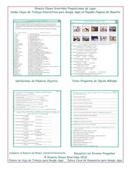 place prepositions interactive spanish combo worksheet google apps