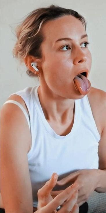 brie larson showing off her tongue celeblr
