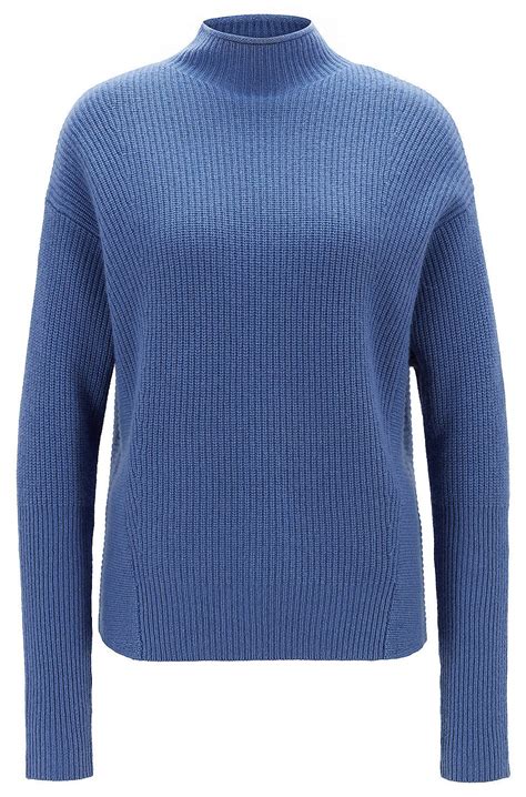 relaxed fit trui met opstaande kraag van zuiver kasjmier blauw truien van boss voor dames voor