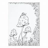 Whimsical Coloring Mushroom Fantasy Flower Card sketch template