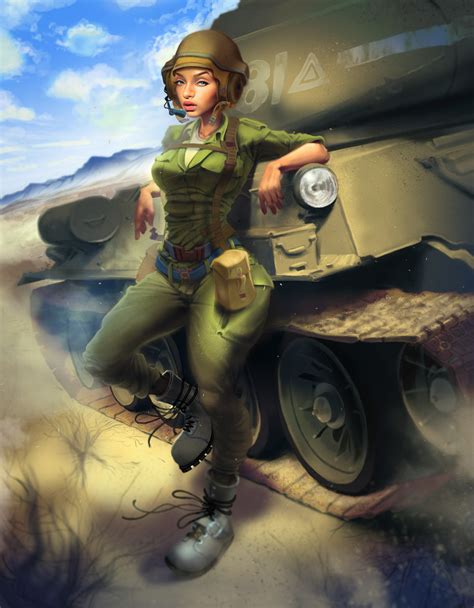 Army Tank Pinup Girl [tutorial For 2d Artist Magazine] On