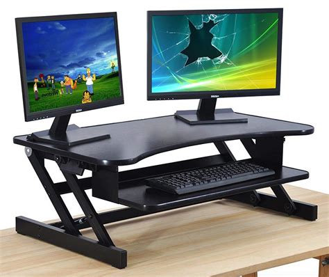 standing desk adjustable height sit stand dual monitor riser easy lift heavy duty office