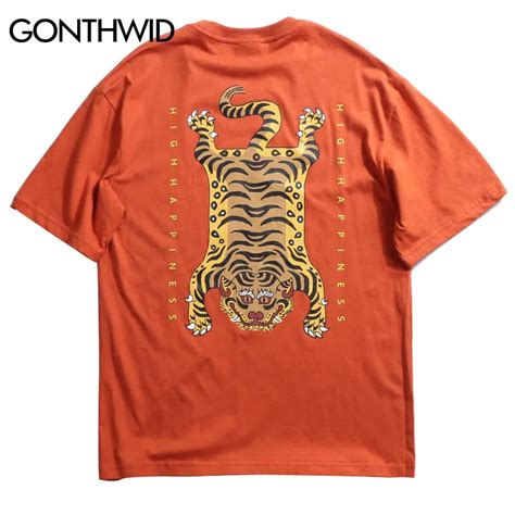 Gonthwid Funny Tiger Printed T Shirts Sweetwear Mens Hip Hop Casual