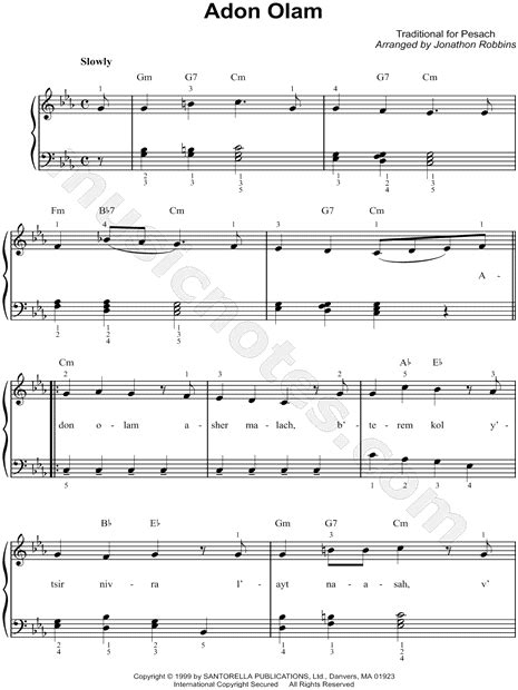 traditional jewish adon olam sheet music easy piano in c minor download and print sku