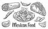 Nourriture Mexicaine Burrito Textuel Piment Nachos Traditionnelle Placé Tomate Ingredientes Mexicano sketch template