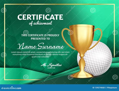 golf certificate diploma  golden cup vector sport award template