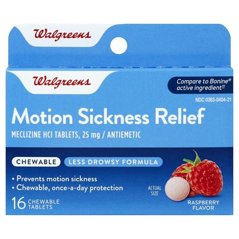 walgreens motion sickness relief  mg chewable tablets raspberry