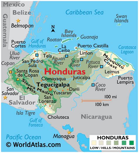 large color map  honduras central american countries cities large honduras map world atlas