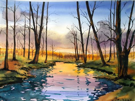 watercolor painting huge wall art original painting forest painting