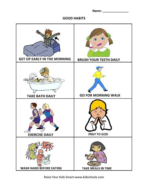 good habits worksheet for kindergarten