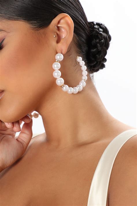 What A Pearl Hoop Earrings Gold Jewelry Fashion Nova