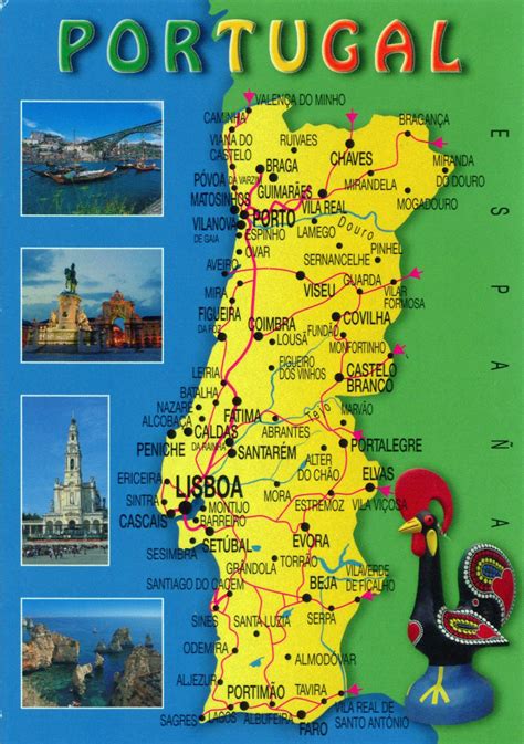 large tourist map  portugal  roads  cities portugal europe mapsland maps