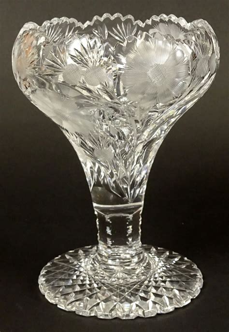 Antique American Brilliant Cut Glass Vase Pedestal Bowl