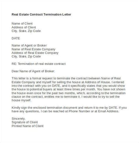 sample letter  terminate contract  real estate agent