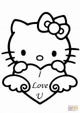 Hello Coloring Kitty Pages Valentines Supercoloring Cute sketch template