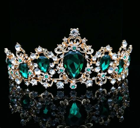 baroque red blue green crystal bridal tiaras crown vintage gold hair