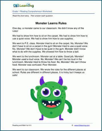 monster learns rules grade  childrens story  learning learn rules reading