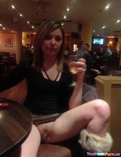 Girl Having A Drink In A Bar Pantyless And Hairy Upskirt