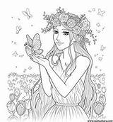 Coloring Pages People Adults Fantasy Butterfly Flower Colouring Book Teenagers Books Adult Mandala Kids sketch template