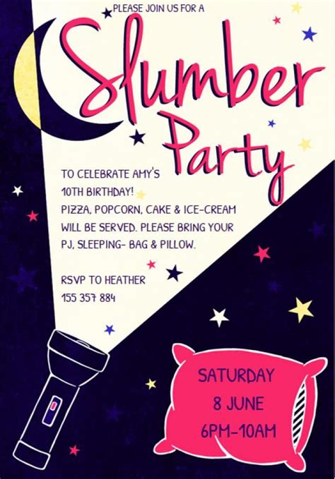 customize   printable slumber party invitation flashlight