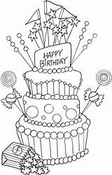 Birthday Coloring Happy Cake Pages Mom Drawing Party Rocks Drawings Printable Sheets Easy Cards Getdrawings Cakes Geburtstag Visit Choose Board sketch template