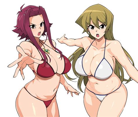 2girls aliasing bikini breasts brown eyes brown hair