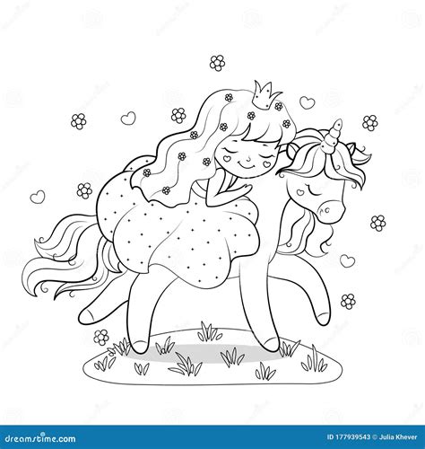 cute cartoon princess riding  unicorn isolated  romantic background