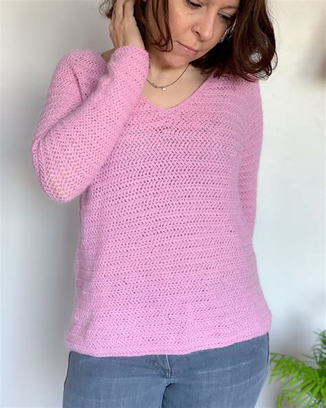 Lightweight V Neck Crochet Sweater Pattern Top Down Raglan Etsy Uk