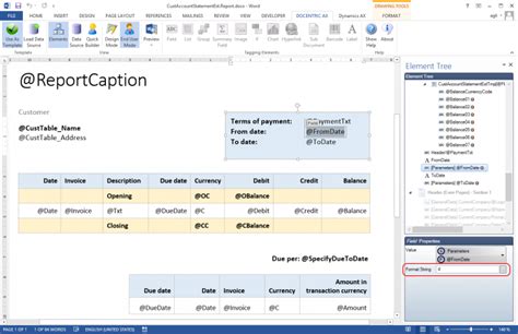 formatting report data docentric ax