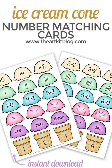 ice cream cone number match  printable cards  printable pack