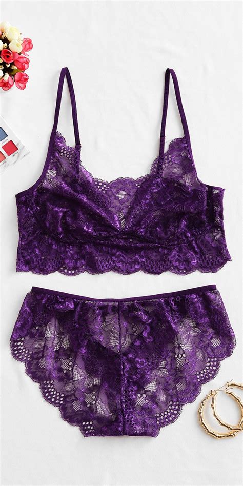 tie cutout lace bra set lingerie purple iris style sexy bra style