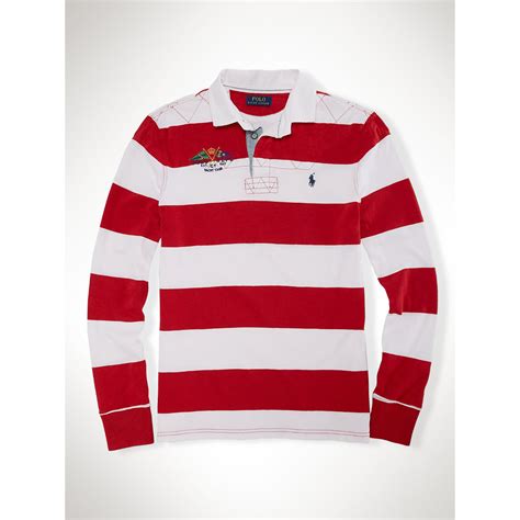 polo ralph lauren custom fit striped rugby shirt  redwhite red