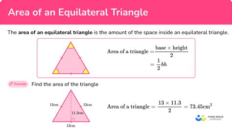 area  equilateral triangle math steps examples questions