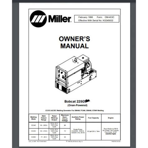 miller bobcat  welder operation maintenance owner manual parts list book etsy
