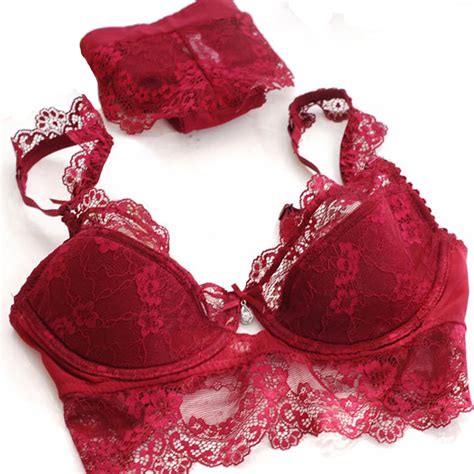female lingerie sexy lace bras red push  women underwear bra set