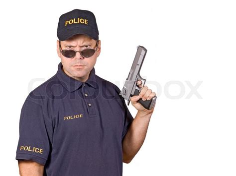 rigorous policeman isolated on white background stock