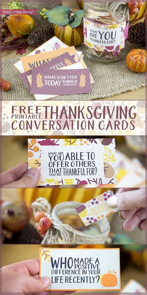 thanksgiving printable conversation cards  press print party