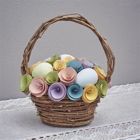 wood curl easter basket  artificial flowers wood eggs easter indoor decor walmartcom