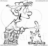 Campfire Weenie Over Clip Cartoon Roasting Boy Outline Royalty Illustration Rf Clipart Toonaday sketch template