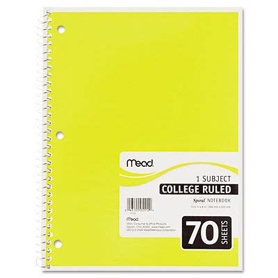 spiral bound notebook college rule     white  subject