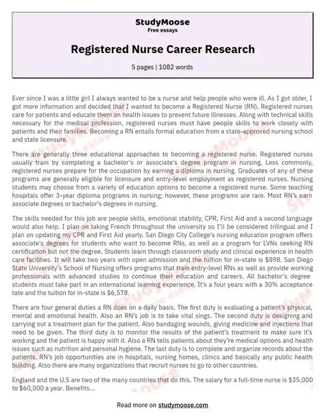 registered nurse career research paper nursing  essay