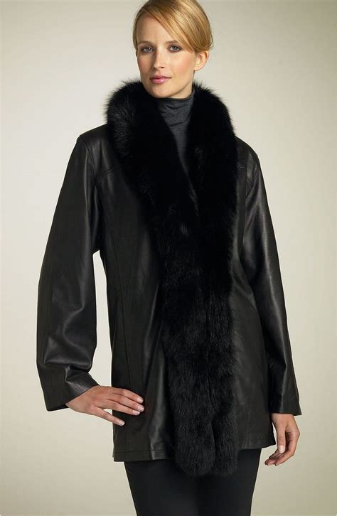 chosen furs reversible leather coat  fox fur trim nordstrom