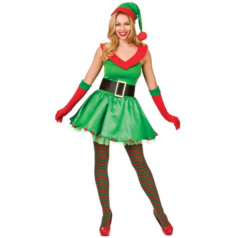 ladies santas sexy little helper elf christmas fancy dress costume xmas