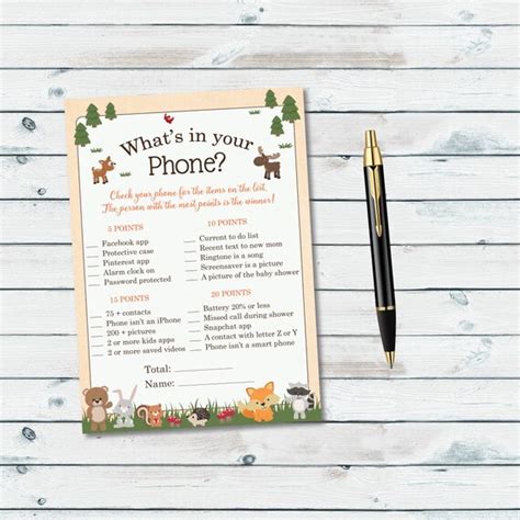 whats   phone printable game woodland baby shower etsy
